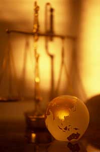 Globe and scales of justice